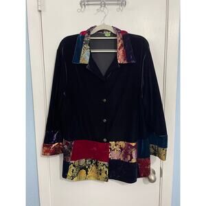 Vintage Velvet Blouse 2X Black Patchwork Whimsygoth Hippie Gypsy Stevie Nicks